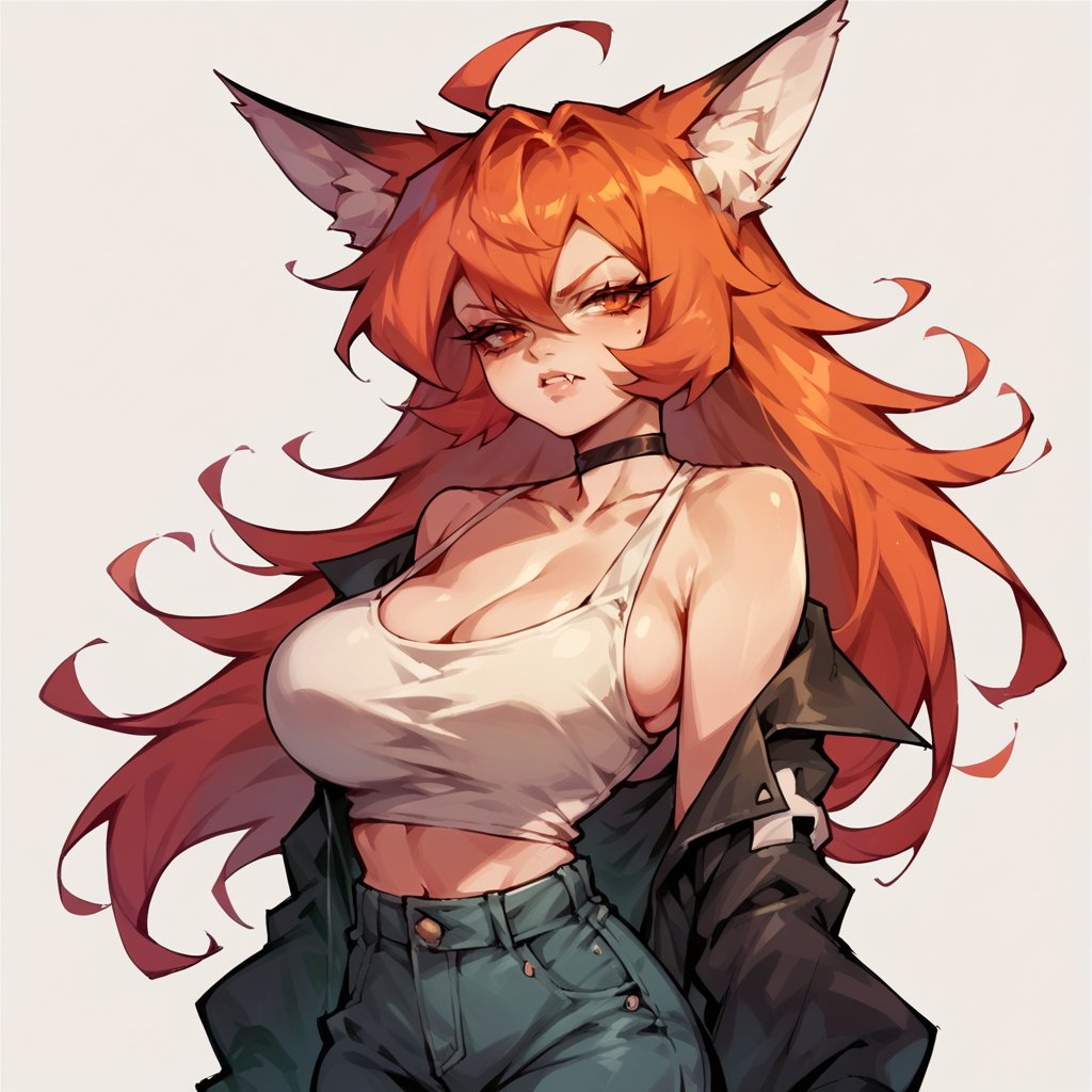 score_9, score_8_up, score_7_up, score_6_up,  <lora:z1mXLP:1> z1m, (invader zim:0.6) 1girl, large breasts, solo, long hair, orange hair, fox ears,