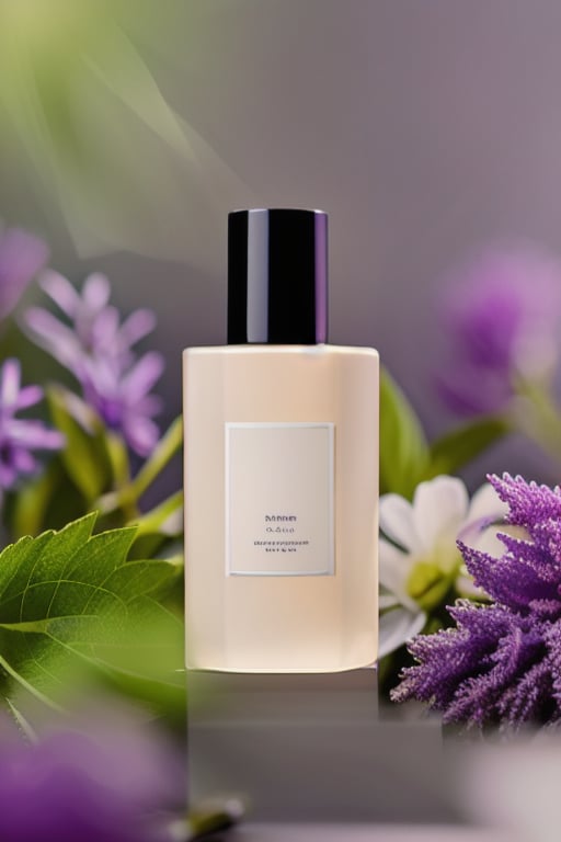 (masterpiece:1.33),(bestquality:1.33),(ultra-detailed:1.21),studio photography,(realistic:1.21),Product Photography,RAW photo,white flowers,purple flowers,leaves,(red flowers:0.8),volumetric lighting,Morning sunlight,square transparent glass bottle,film grain,<lora:MooMoo-Flower Cosmetic:1>,<lora:LCM-SD1.5:1>,