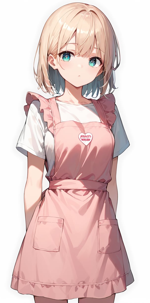 score_9, score_8_up, score_7_up,source_anime, high res image,masterpiece,best quality,girl,cute face,clear skin,shiny hair,ultra detailed eyes,simple background, <lora:apron_pony_V1.0:1> pink apron