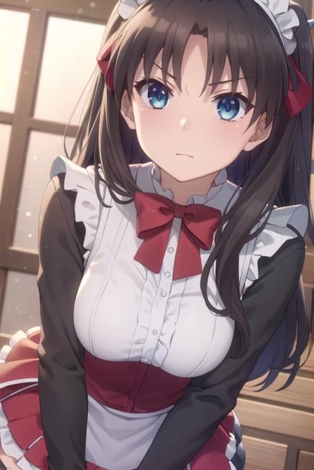 rintohsaka, <lora:rin tohsaka prisma s2s3-lora-nochekaiser:1>,rin tohsaka, long hair, black hair, two side up, aqua eyes, bow, hair bow,BREAK thighhighs, dress, frills, black thighhighs, zettai ryouiki, long sleeves, maid, maid headdress, red dress,BREAK outdoors, snow,BREAK looking at viewer, (cowboy shot:1.5), dynamic pose,BREAK <lyco:GoodHands-beta2:1>, (masterpiece:1.2), best quality, high resolution, unity 8k wallpaper, (illustration:0.8), (beautiful detailed eyes:1.6), extremely detailed face, perfect lighting, extremely detailed CG, (perfect hands, perfect anatomy),