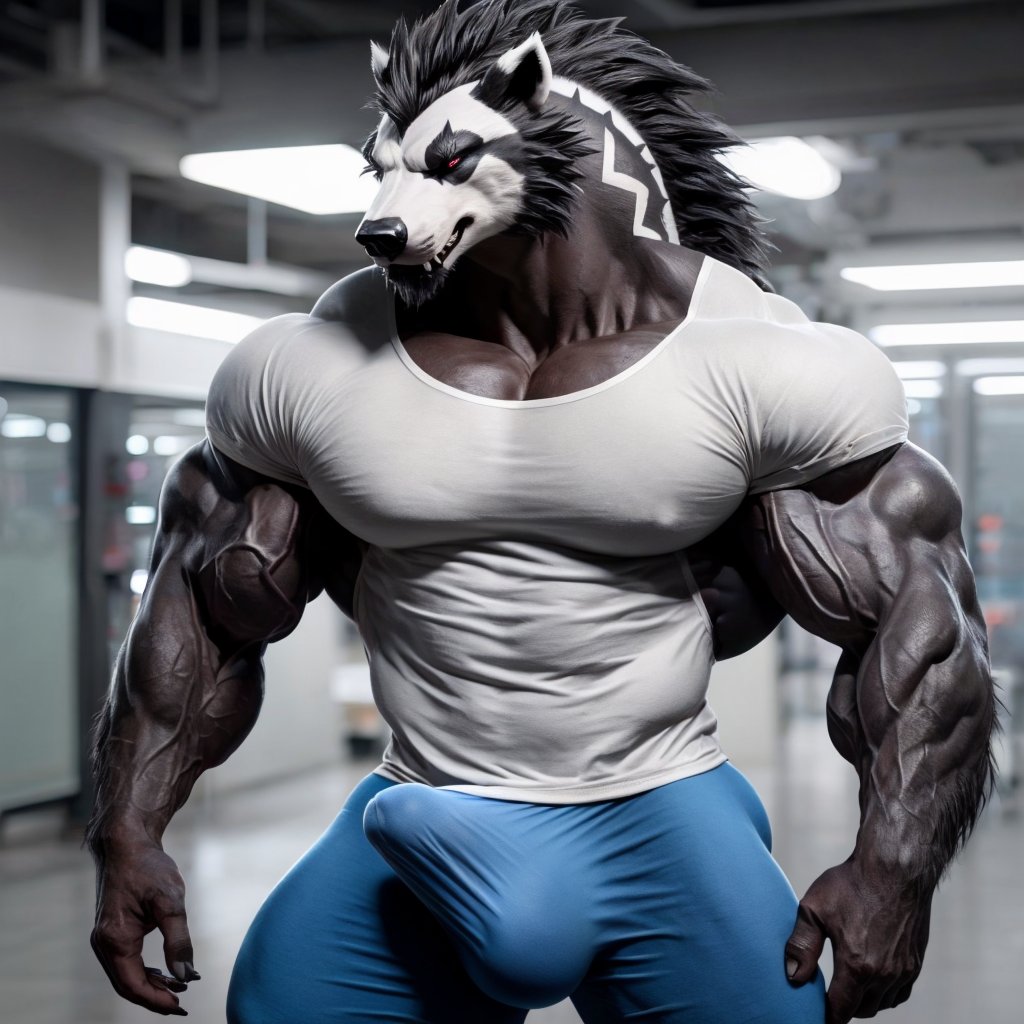 muscular obstagoon, veiny muscles, wearing tight t-shirt, (big tenting, cock outline:1.2), BREAK, realistic, 