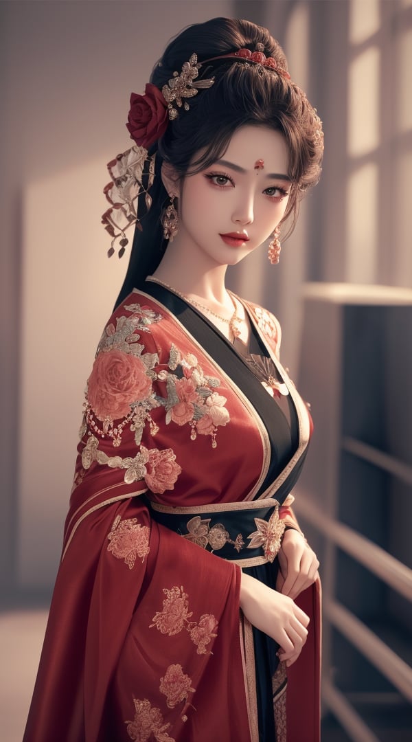 (,1girl, ,best quality, ),looking at viewer, <lora:391-DA-国风-抹胸汉服:0.8> ,,ultra detailed background,ultra detailed background,ultra realistic 8k cg,, ,masterpiece, (( , )),, ,science fiction,mole, ,tamari \(flawless\),   ,red moon, black rose,     (()), (),