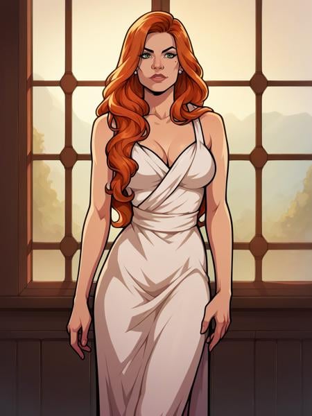 score_9, score_8_up, score_7_up, score_6_up, score_5_up,  <lora:archerXLP:1> archer, solo, 1girl, ginger hair, long hair, evening gown, 