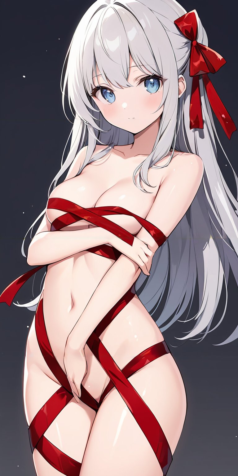 masterpiece,ultra-detailed,best quality,8K,illustration,cute face,clean skin ,shiny hair,girl,ultra-detailed-eyes,simple background, <lora:add-detail-xl:1> <lora:naked ribbon_XL_V1.0:1> body ribbon, naked ribbon,ribbon