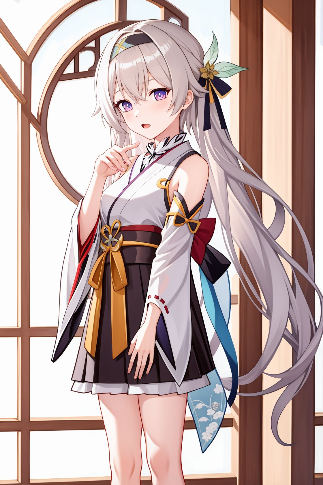 <lora:流萤1511:0.85>,1girl,a girl named liuying,liuying,long sleeves,long hair,high quality,black hairband,(purple eyes:0.6),kimono,miko,, ,  (masterpiece,best quality:1.2),absurdres