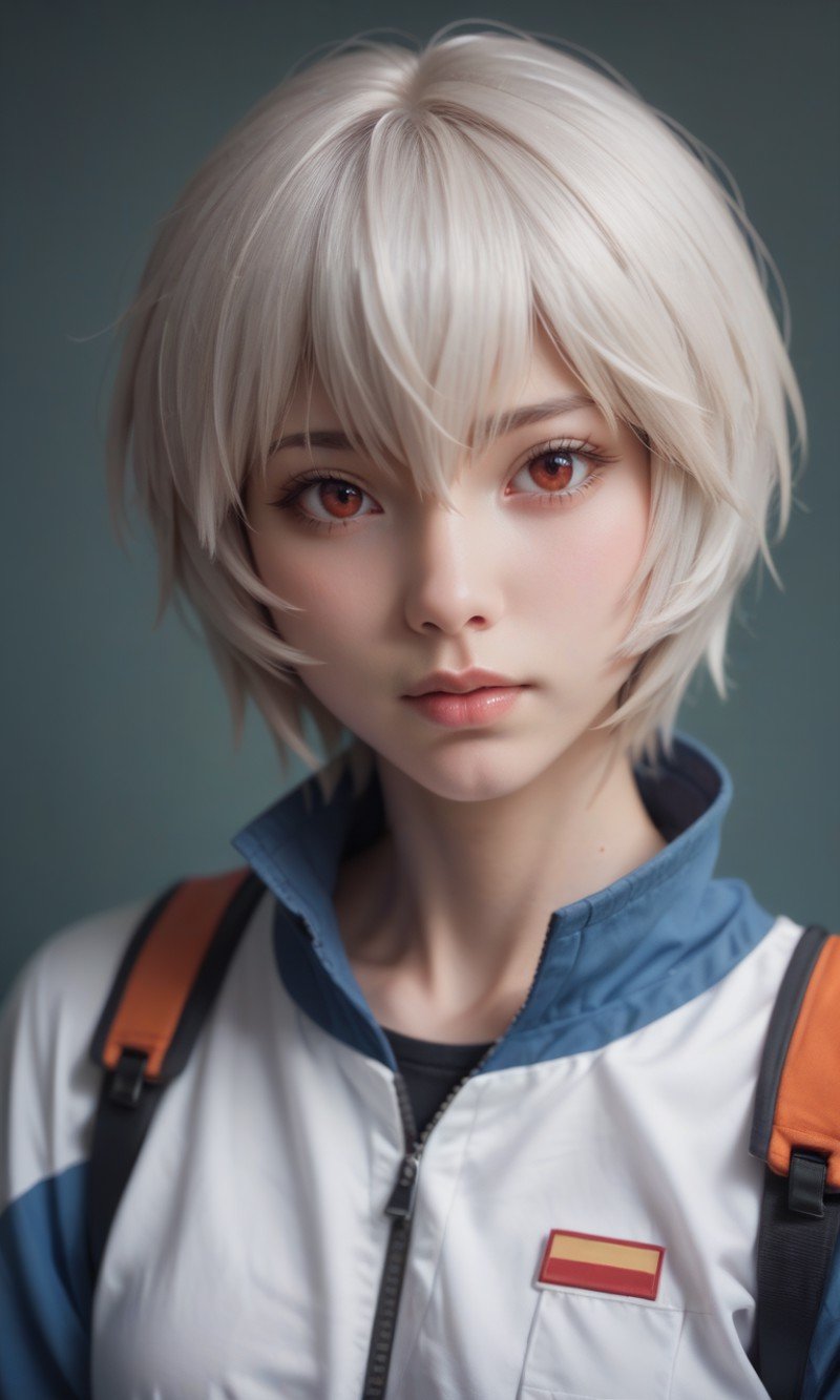 score_9, score_8_up, score_7_up, best quality, masterpiece, realistic, Rei Ayanami, mysterious pilot, white hair, red eyes