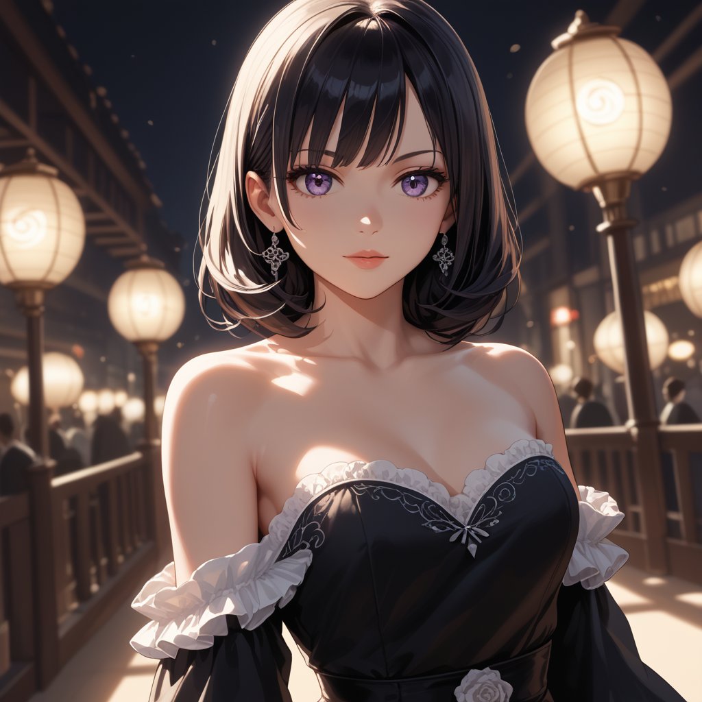 score_9,score_8_up,score_7_up,1girl,supermodel,Japanese beauties,idol,innocence,mysterious,detailed beautiful face,Gothic detailed dress,elegance,graceful,stylish,strapless,off shoulder,bare shoulders,collarbone,looking at viewer,elegant pose,dynamic angle,perfect composition,perspective,break LUT,cinematic,highly detailed,extremely detailed,intricate details,fine texture,crisp detail,crisp edges,high contrast,subtle shadows,complex shading,sharp focus,depth of field,Volumetric lighting,professional lighting,film lighting,concept art,film grain,bokeh,