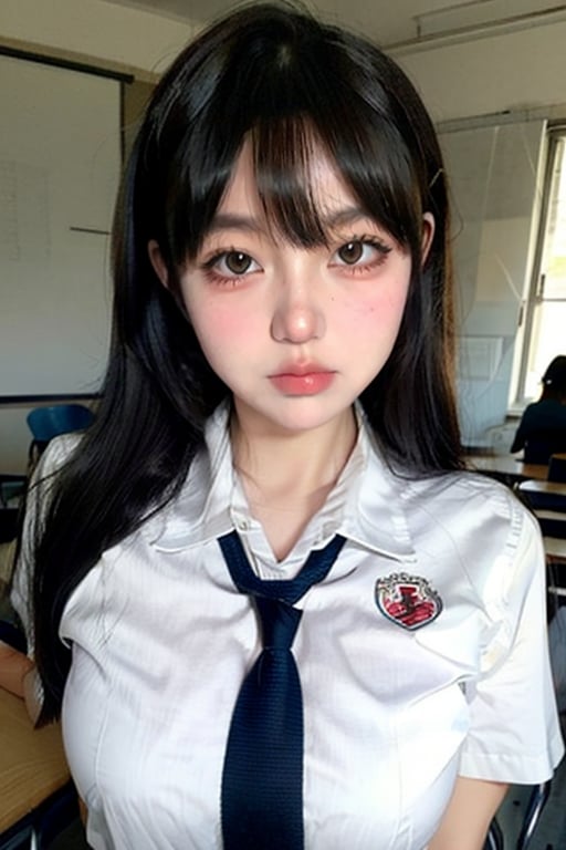 <lora:EpicMakeupV2-000005:0.8>,EpicMakeup,portrait,1girl,school uniform, in classroom