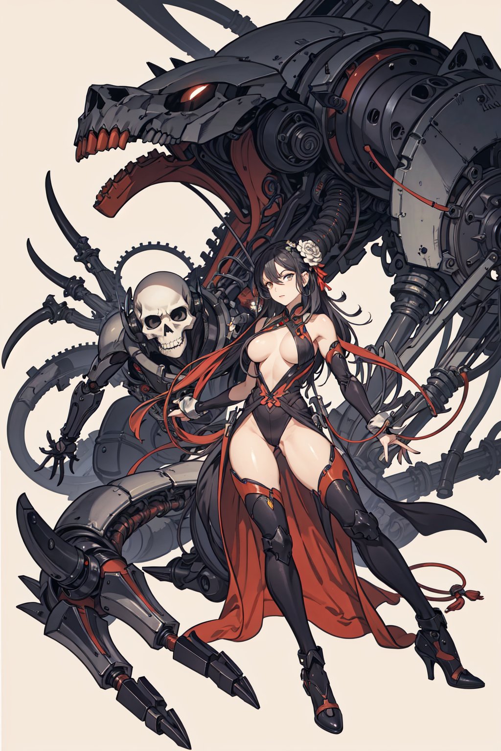 best quality,oriental_detailed background,detailed_hand,guro, skull, alien, giger, mechanical arms, 