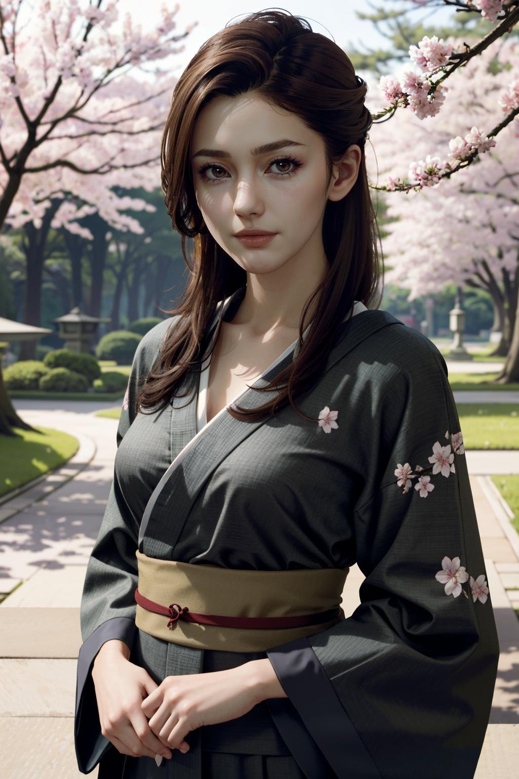 ((ultra detailed, masterpiece, absurdres)) <lora:DBHNorth:0.8>DBHNorth, 1girl, long hair, brown hair, yukata, japan, cherry blossoms, hair ornament