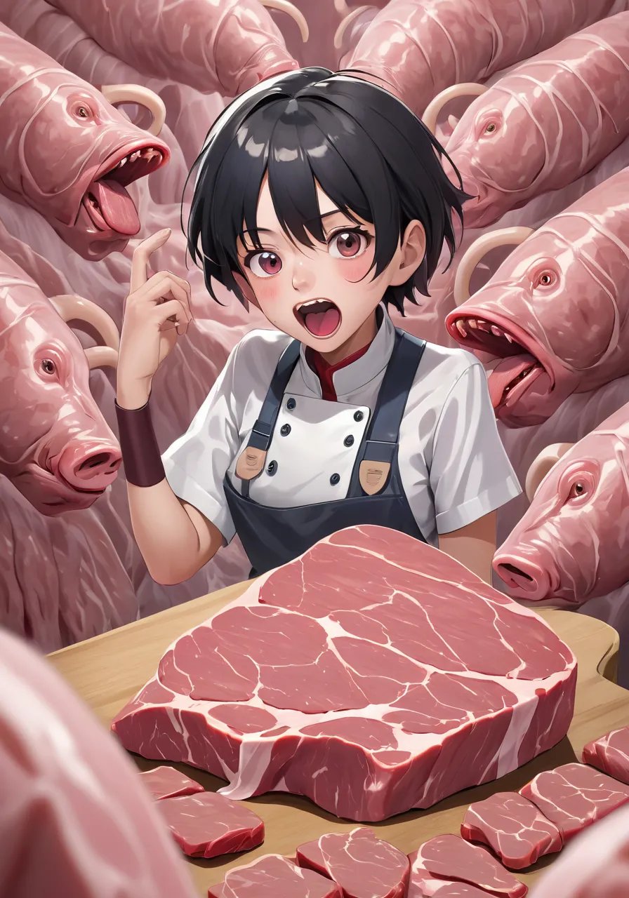 highres,best quality,natural, Raw Meat Panic