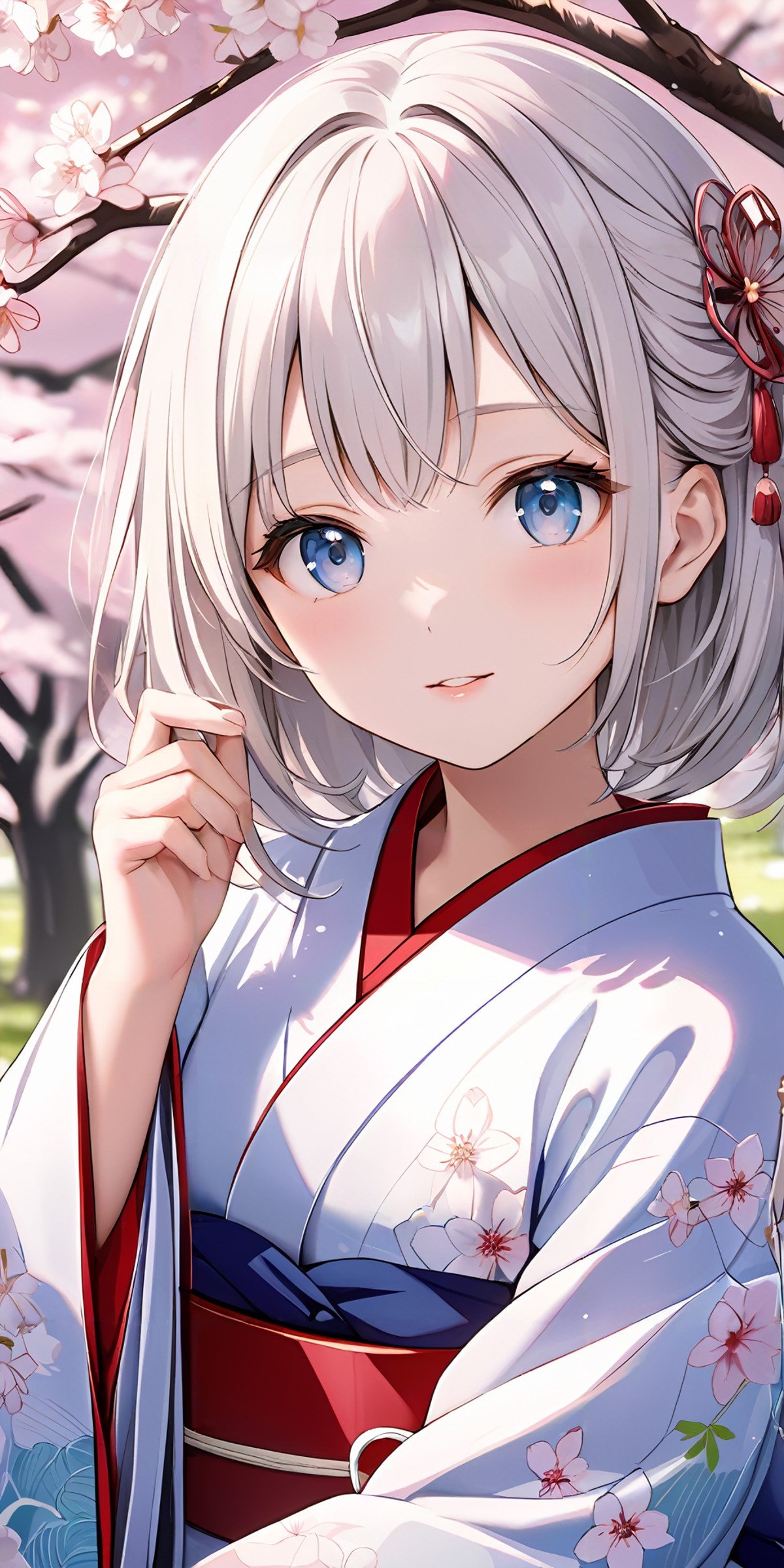 masterpiece,ultra-detailed,best quality,8K,illustration,cute face,clean skin ,shiny hair,girl,ultra-detailed-eyes, <lora:add-detail-xl:1>,kimono,cherry blossom