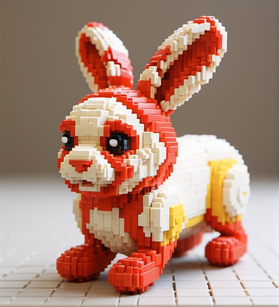 Lego pixel art,toy,3d model,detailed,playful,creativity,fine craftsmanship,childhood,hobby,indoor,studio lighting,<lora:微型像素-000009:0.6>,(rabbit:1.5),