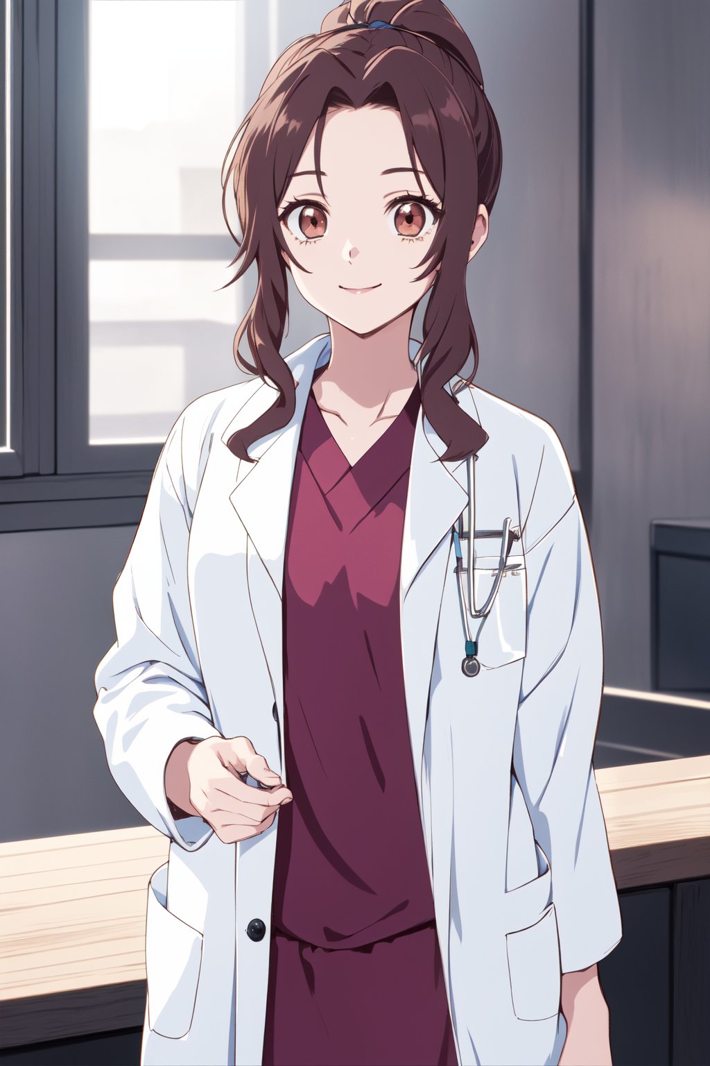 (RAW photo, best quality), 1girl,  natural lighting, labcoat, smile, <lora:aoi_takamoto_dr_elise_v1_2-000005:1>, aoi takamoto