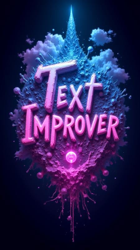 Epic magic and glowing 4 dimensional unique artwork with text:"Text Improver", a lot of details in background, super creative  , aidmaTextImprover