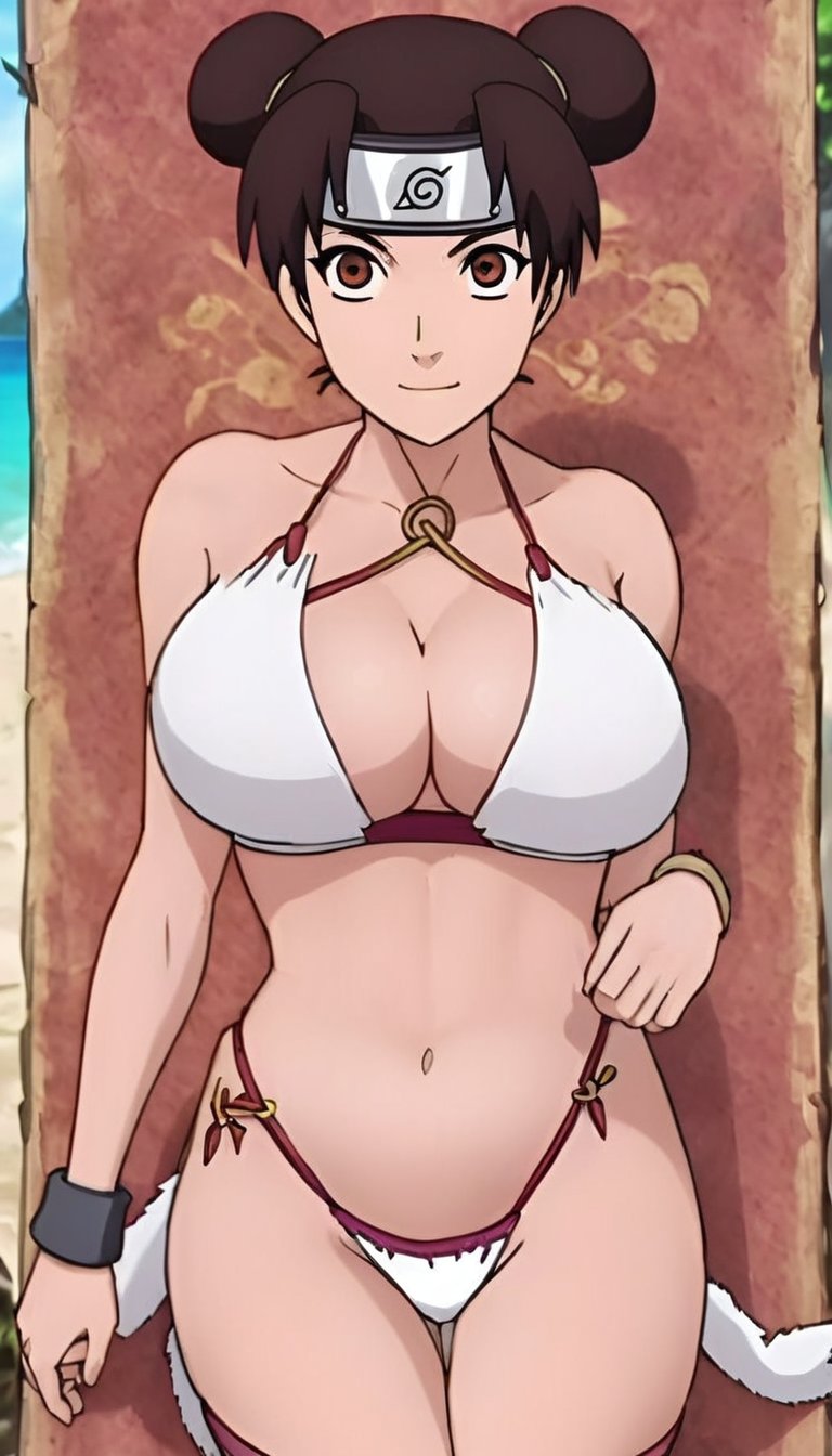 Role-playing game (RPG) style fantasy detailed eyes <lora:breasts_slider_v2:3> <lora:TenTenXL:.7>tenten, big boobs, bikini . Detailed, vibrant, immersive, reminiscent of high fantasy RPG games