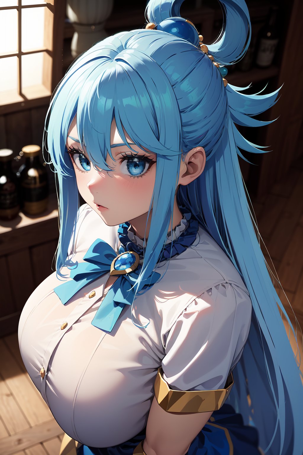 1girl, masterpiece, blue hair, blue eyes, long hair, aqua, thicc, absurdres, hair jewelry, bulk hair, konosuba, skirt, {standing},<lora:EMS-64898-EMS:0.800000>,<lora:EMS-263-EMS:1.000000>,<lora:EMS-260483-EMS:1.000000>