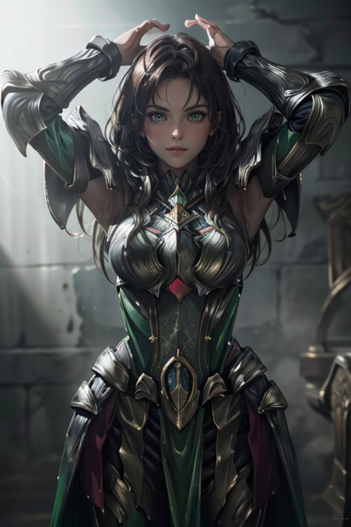 <lora:HXarmour_047a:0.9>,mountain,Hands above the head,, hxarmour,1girl,(light green armour:1.3),, ultra-detailed,extremely delicate and beautiful,(by exquisite colors block),masterpiece,best quality,unreal engine 5 rendering,movie light,movie lens,movie special effects,detailed details,HDR,UHD,8K,CG wallpaper,