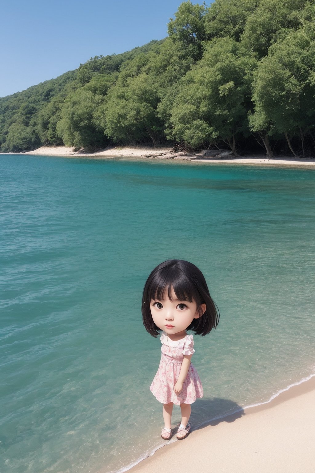 1girl,full body,chibi,outdoors,sea