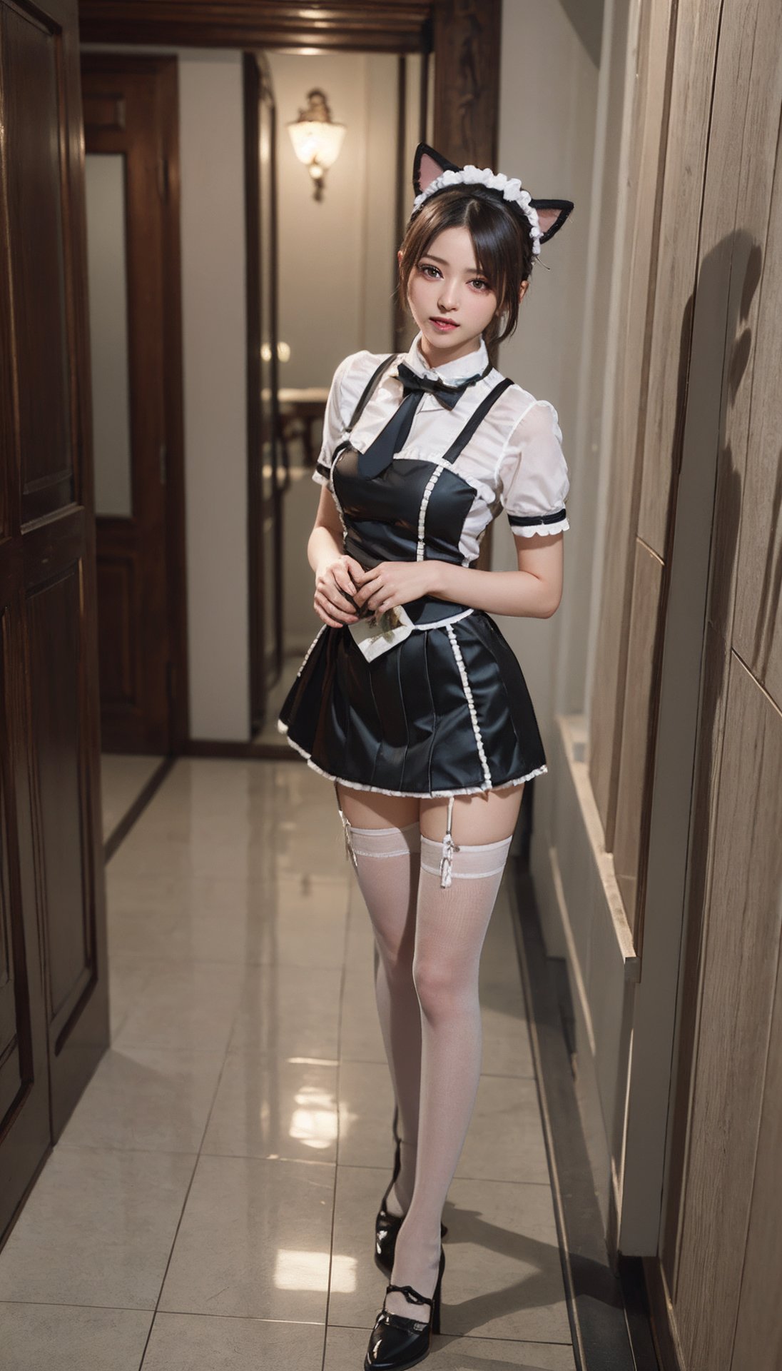 (best quality, masterpiece:1.2), ultra detailed,(photo realistic:1.4),1girl,short skirt,luxury hotel,nekomimi_maid,<lora:NekomimiMaid_v1_1:0.5>