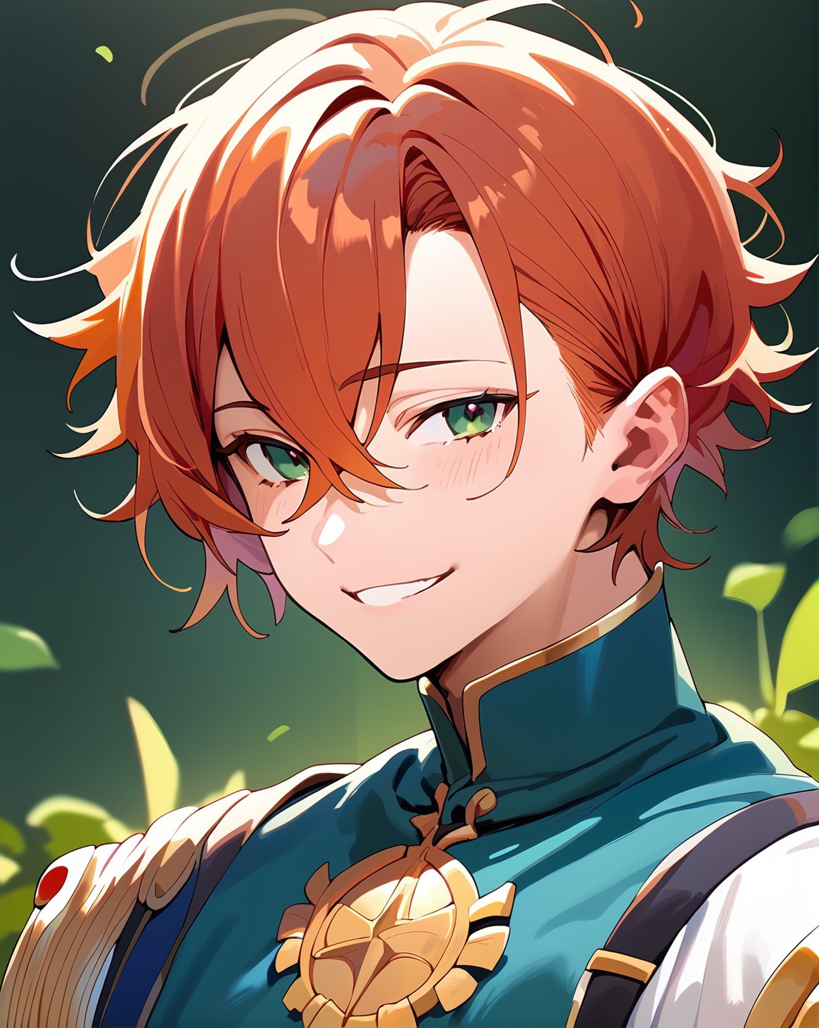 (score_9,score_8_up,score_7_up,score_6_up,score_5_up,score_4_up),1boy, male,hair between eyes, medium built, male focus, looking at viewer, short hair,hair between eyes,smile,best quality,masterpiece,