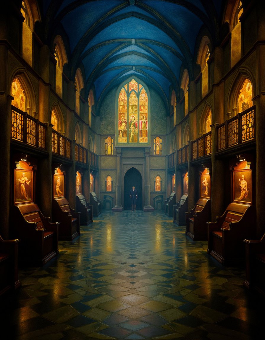 Concept art, intricate details, landscape of a Pittoresque Glowing (Mystic Expanse of the Enchanted Lands:1.2) , surreal, inside of a Westminster Abbey, art by A. J. Casson, Ray Eames, ultrafine detailed, Dark, studio lighting, sharp and in focus, Canon 5d mark 4, 50mm, High Contrast, octane engine, elaborate, pavsok style <lora:pavSok-000004.safetensors:1>, stunning detail, very coherent, polished, winning