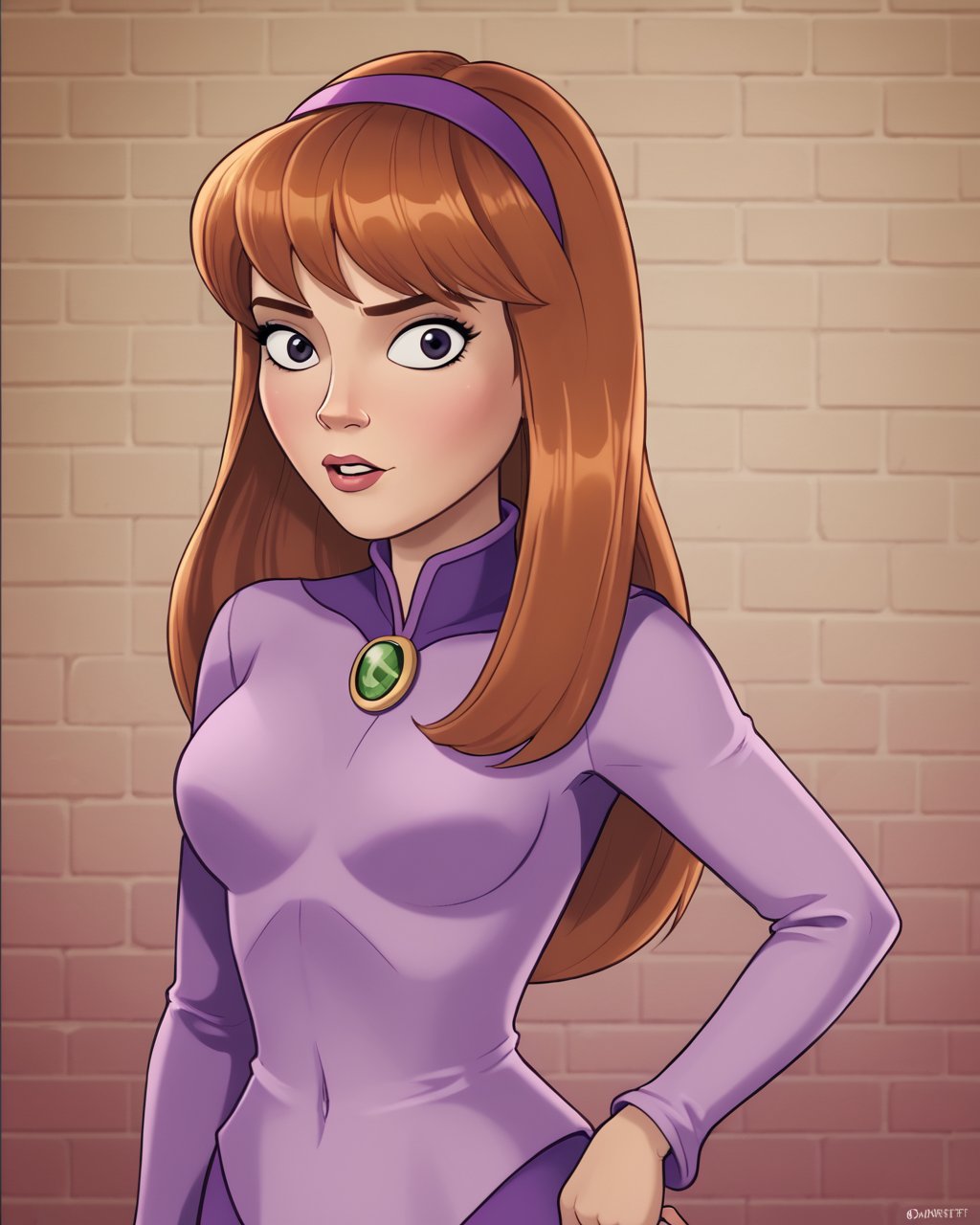 half body potrait,solo, daphne blake, random detailed background,