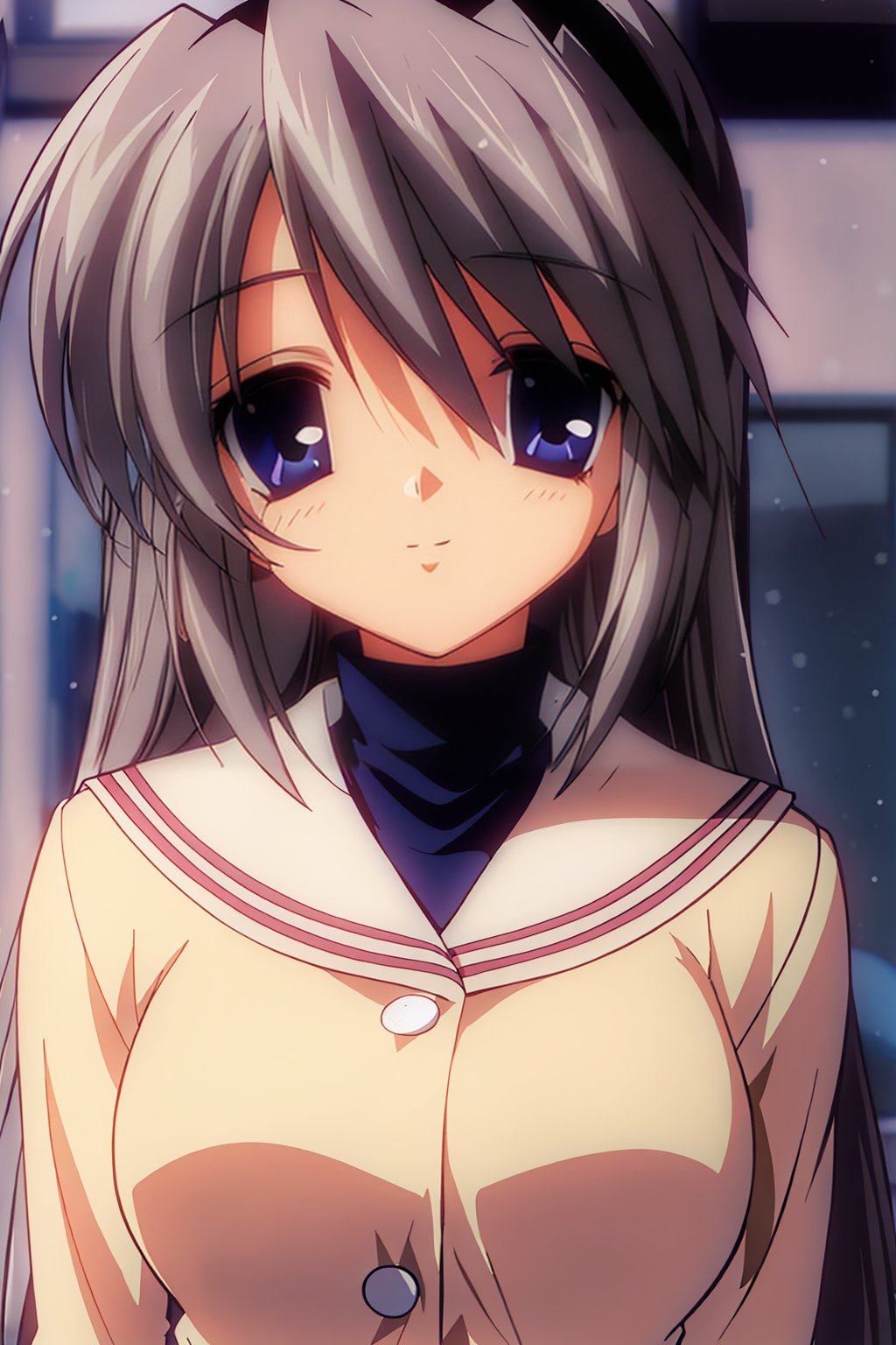 Best quality,masterpiece,ultra high res,sakagami_tomoyo,looking at viewer, upper body,winter_uniform,smile