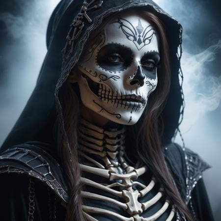 photo realistic, ultra details, natural light ultra detailed portrait of a female necromancer, skeleton face volumetric fog, Hyperrealism, breathtaking, ultra realistic, ultra detailed, cyber background, cinematic lighting, highly detailed, breathtaking, photography, stunning environment, wide-angle", "text_l": "photo realistic, ultra details, natural light ultra detailed portrait of a female necromancer, skeleton face volumetric fog, Hyperrealism, breathtaking, ultra realistic, ultra detailed, cyber background, cinematic lighting, highly detailed, breathtaking, photography, stunning environment, wide-angle