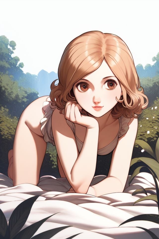 score_9, score_8_up, score_7_up, 1girl, beige hair, hair_over_one_eye, dark_brown eyes, all fours, beautiful background <lora:Osamu_Tezuka_PonyXL_style_v01.10.02.02:1>