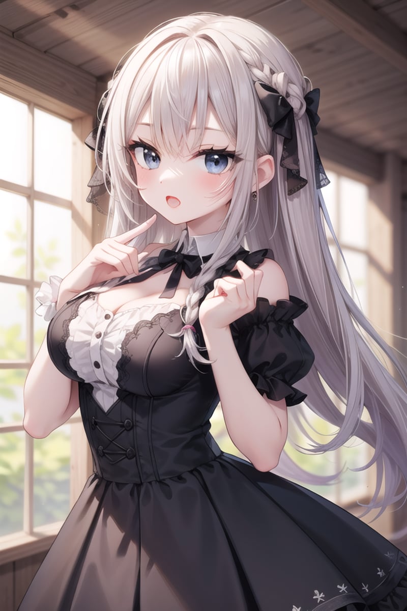 <lora:talkmouth_U_type1_v200:1>insanely detailed, absurdres, ultra-highres, ultra-detailed, best quality,1girl, solo, nice hands, perfect handsBREAKgothic theme, black gothic dress, white frill, hair dressBREAK(nsfw:-1.5)BREAKsmile, open mouthBREAK,standing, cowboy shot, looking at viewerBREAKslender, kawaii, perfect symmetrical face, ultra cute girl, ultra cute face, ultra detailed eyes, ultra detailed hair, ultra cute, ultra beautifulBREAKin schoolyard, depth of field, ultra detailed backgroundBREAKlarge breastsBREAKbrown hair, brown eyes, box braids, 