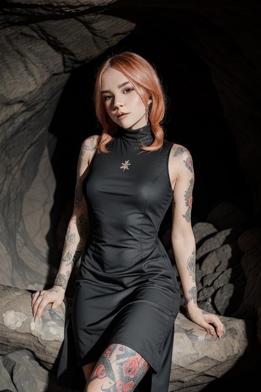 SGShkurushkain tattooed wearing an office dress in  a cave,  <lora:SGShkurushka_198800:0.55>