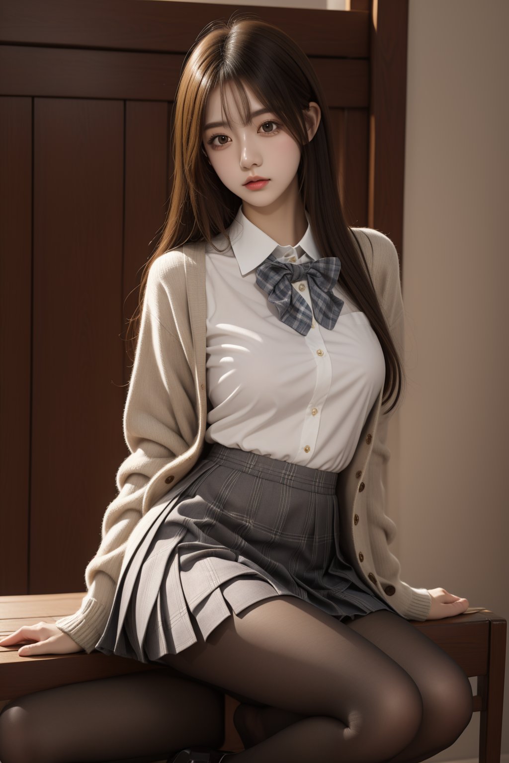 masterpiece,best quality,extremely detailed 8K wallpaper,1girl,JK,plaid skirt,school uniform,pantyhose,long hair,<lora:capricornus _前任回忆录_V2.5:1:lbw=1,0,0,0,0,0,0,0,1,1,1,0,0,0,0,0,0>,