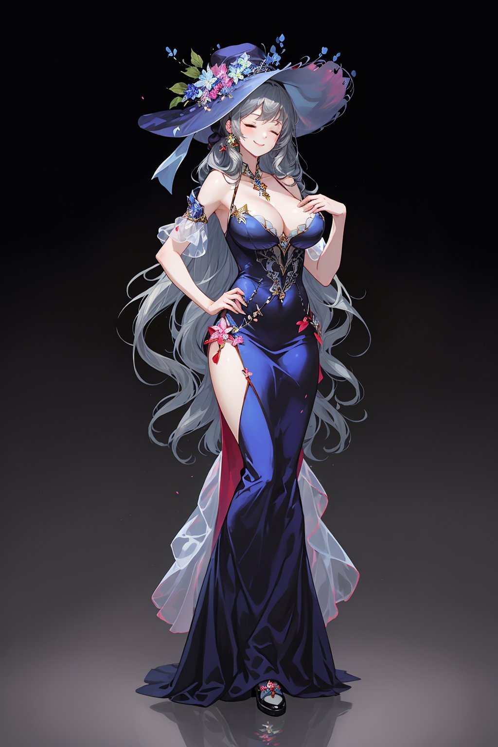 1girl，long hair,long dress,huge hat,smile,close eyes, full body, <lora:As_Sa:1>, (((masterpiece,best quality))),((good structure,Good composition,good atomy)), ((clear, original,beautiful)),