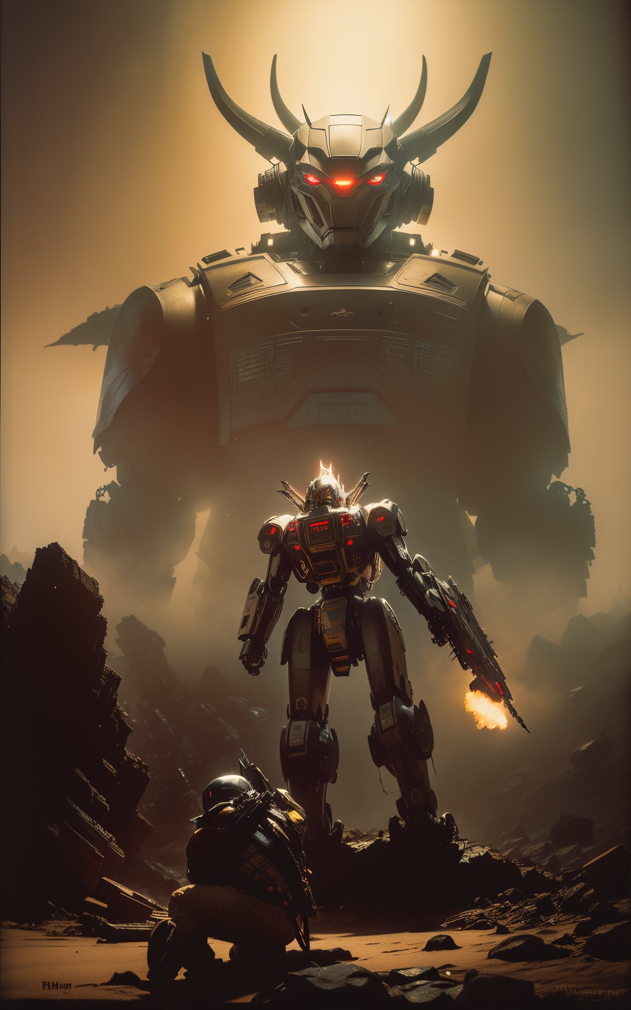 (masterpiece, top quality, best quality, official art, beautiful and aesthetic:1.2) ,cover art, grand Octane render, elegant, medium wide shot of a Offensive Symmetrical ("Super Anti-Kaiju War Machine Mecha-Thunder-King":1.3) , inside The Himalayas, dense space, at Dusk, tilt shift, Screen print, Lustful, Dullcore, soft light, 80mm, Infrared, glittering, Floral motifs, contest winner, High quality, (art by Tim Okamura:1.3) , (art by Shigenori Soejima:1.2) , (art by Fabian Perez:1.0)