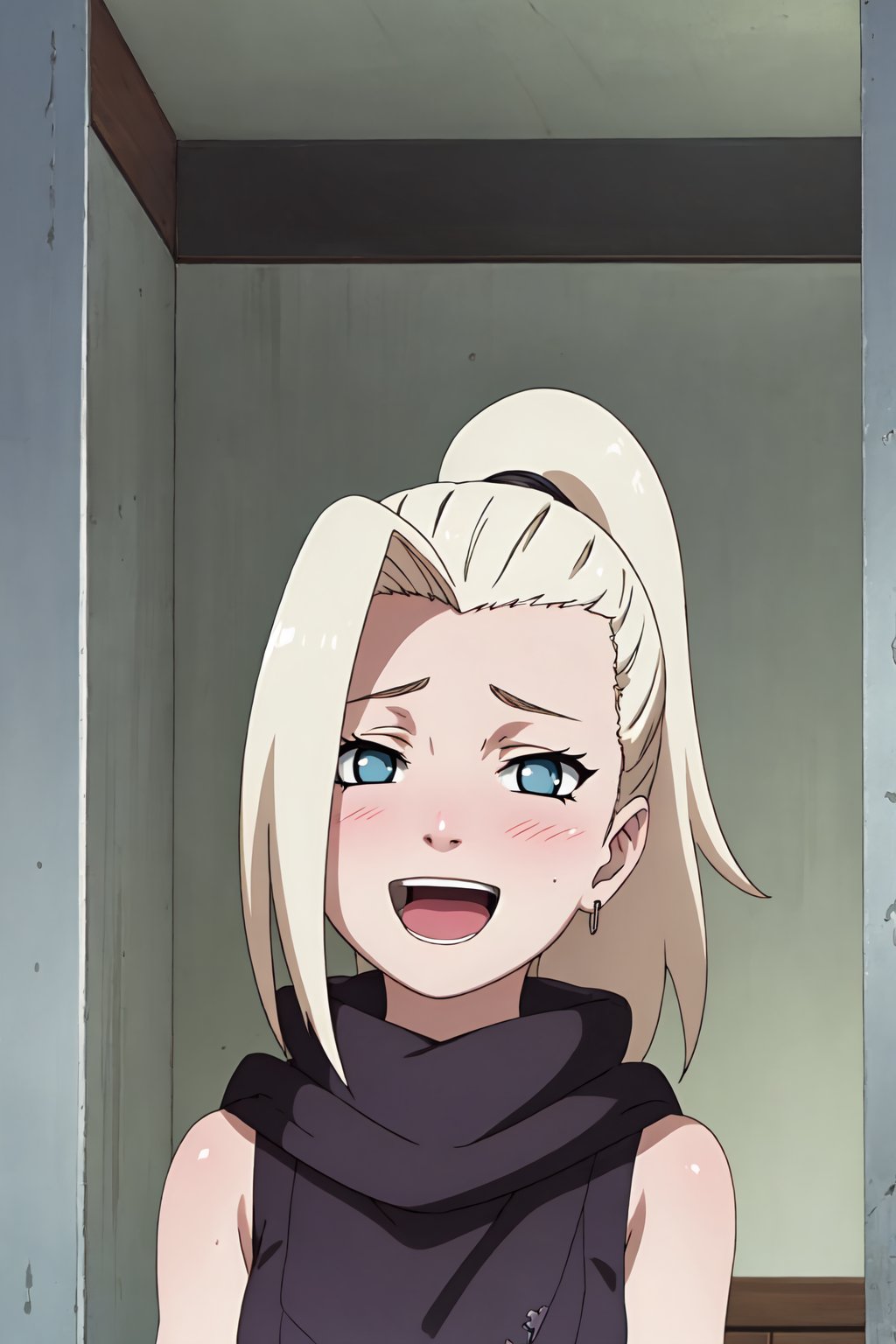 Ino Yamanaka, 4k, absurd, high resolution, very high resolution, high definition, masterpiece, (v-arms: 1.2), upper body, :d, blushing, embarrased<lora:EMS-384819-EMS:0.900000>