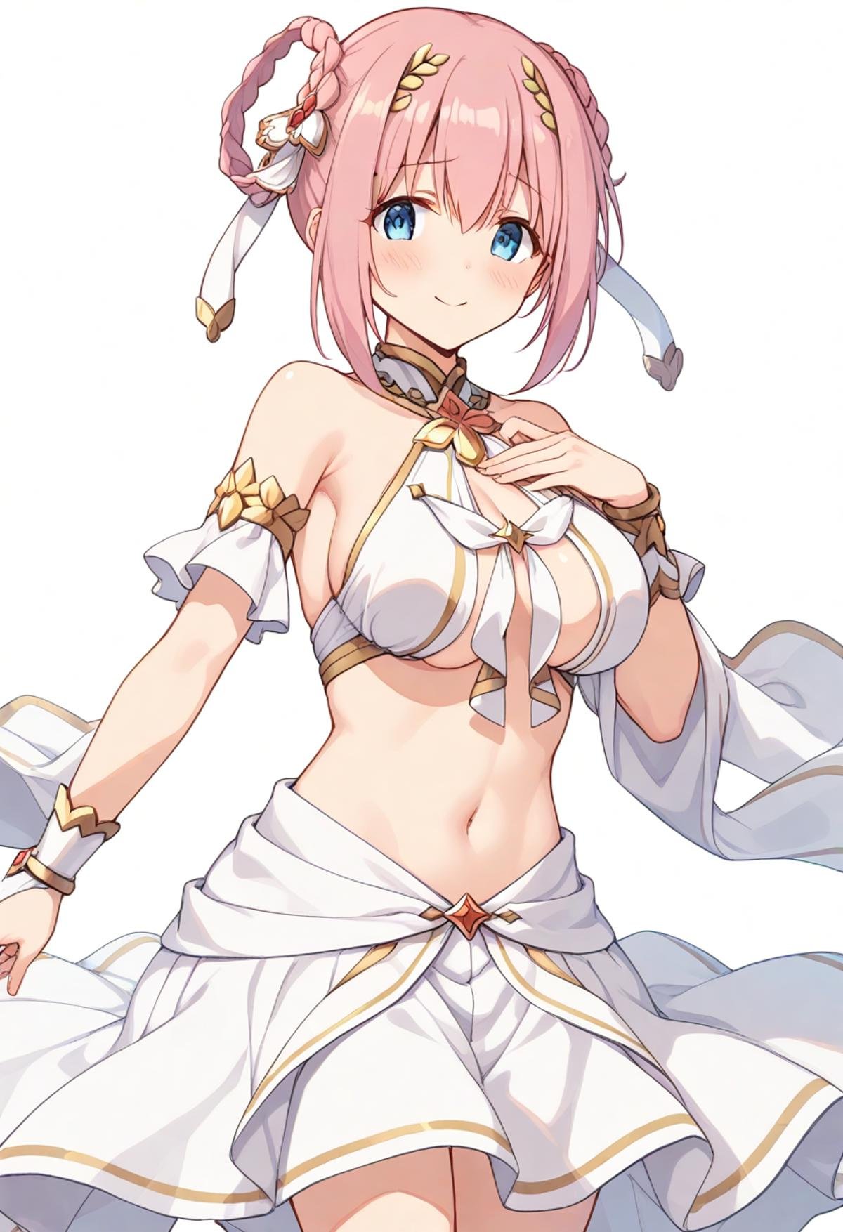 <lora:yui_XL-bf16-pony-v1:1>yui \(ceremonial\) \(princess connect!\),braided hair rings ,revealing clothes,white dress,, BREAK score_9, score_8_up, score_7_up, BREAK   <lora:HyLper-Accelerate-PAseer:1>,source_anime, best quality, masterpiece, uncensored,(clear eyes:1.2),(4 finger:0.5),zPDXLpg