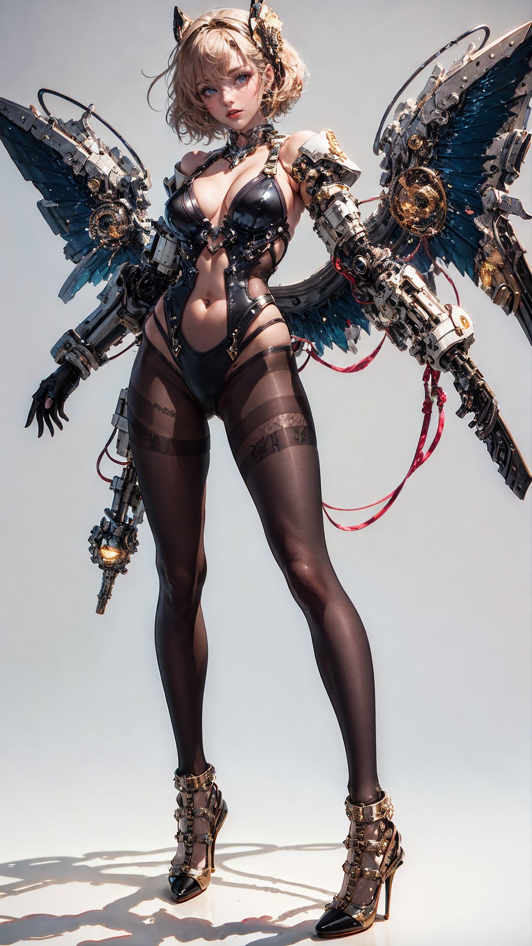 tutututu, high heels, full body, ,tutututu, black one-piece swimsuit, collar, navel, see-through,black pantyhose, 1girl,wings,mecha_musume, (masterpiece, best quality, ultra-detailed, best shadow),cbpkv5,<lora:cbpkv_20230614221551:0.5><lora:add_detail:0.2><lora:tutuhltn_0004:0.65> 