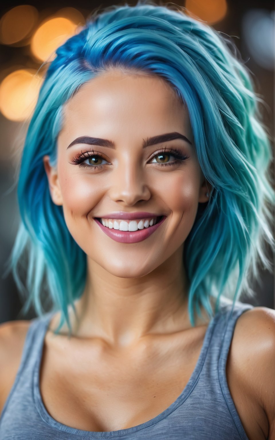 (best quality, 4k, 8k, highres, masterpiece:1.2), ultra-detailed, woman,blue hair,gym clothes,(best quality,highres:1.2),(vivid colors,colorful:1.1),(bokeh), (portraits),(studio lighting),(ultra-fine painting),(sharp focus),(extremely detailed eyes and face), (detailed lips),(beautiful detailed eyes),(long eyelashes), portrait <lora:Joy_Slider_XL:0.8>