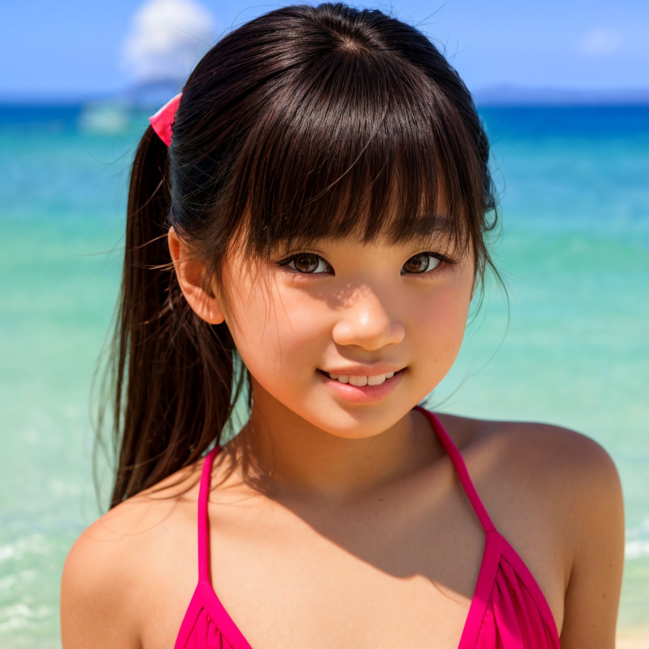 (masterpiece:1.3), wallpaper, looking at viewer, close up portrait of calm (AIDA_LoRA_rei2009:1.01) <lora:AIDA_LoRA_rei2009:0.74> in a swimsuit posing on the beach, little asian girl, pretty face, naughty, funny, happy, playful, intimate, dramatic, hyper realistic, studio photo, studio photo, kkw-ph1, hdr, f1.6, getty images, (colorful:1.1)