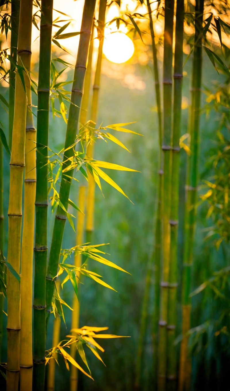 Golden sun,evening,no humans,blurry,bamboo,depth of field,blurry foreground,nature,scenery,plant,<lora:aki-XL:1>,