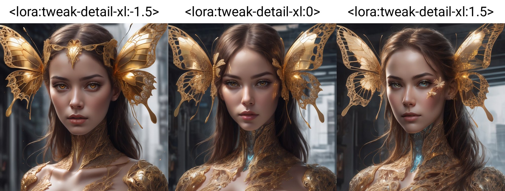 photo, 8k portrait of beautiful cyborg with brown hair, intricate, elegant, highly detailed, majestic, digital photography, art by artgerm and ruan jia and greg rutkowski surreal painting gold butterfly filigree, broken glass, (masterpiece, sidelighting, finely detailed beautiful eyes: 1.2), hdr, realistic, high definition, <lora:tweak-detail-xl:-1.5>