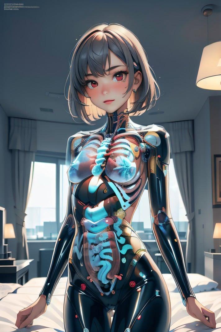 picture of girl transparent see-through skin x-ray on bed in hotel room <lora:20231202-1701505237561:0@0,0.6@0.2> organ organs, masterpiece, best quality, high quality, highres, ultra-detailed