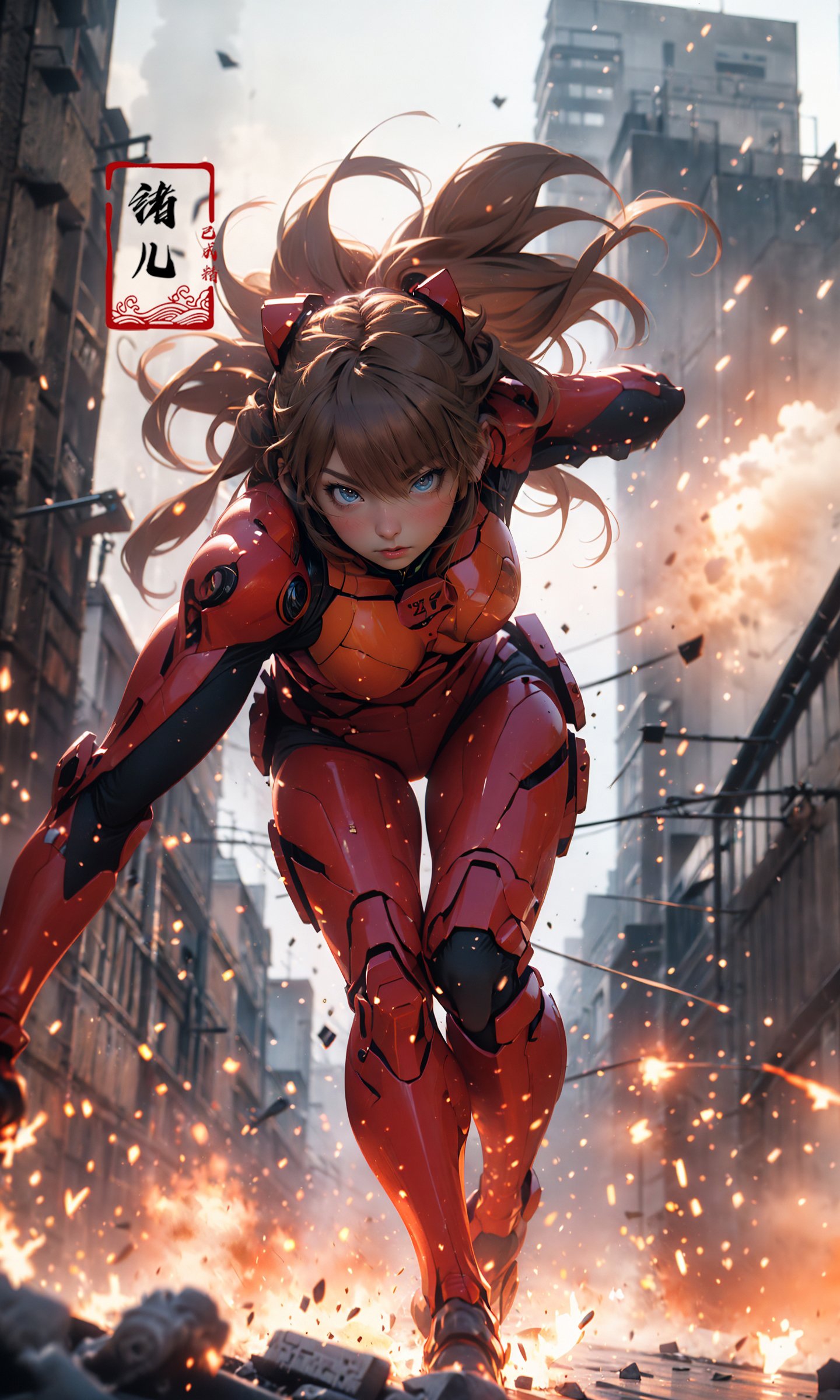 Epic CG masterpiece, Asuka Langley Soryu,hdr,dtm, full ha, charging forward battlefield, the burst meteor, the fierce battle of fighting with his life, 8K, ultra detailed graphic tension, dynamic poses, stunning colors, 3D rendering, surrealism, cinematic lighting effects, realism, 00 renderer, super realistic, full - body photos, super vista, super wide Angle, HD<lora:绪儿-明日香Asuka Langley Soryu:0.8>
