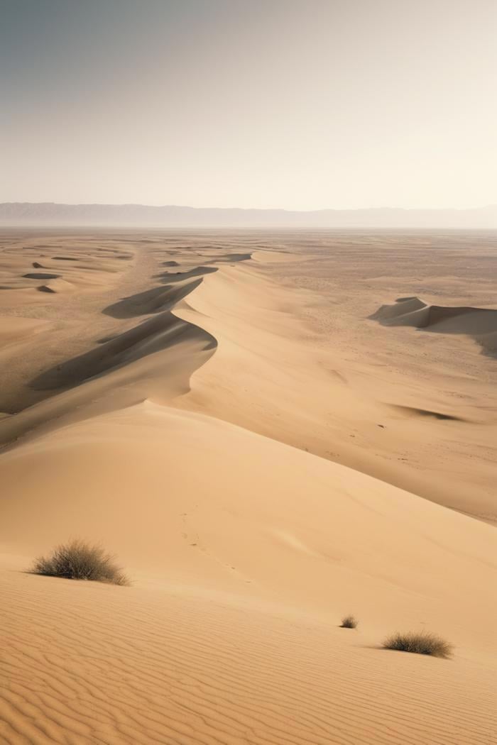 A image of An expansive desert, punctuated by monumental sand dunes and sparse vegetation. Captured in HD on a hassleblad