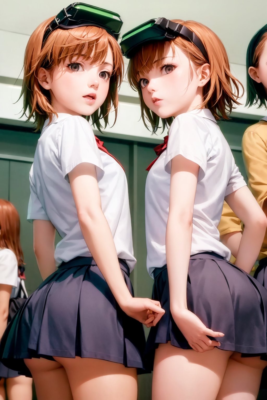 masterpiece, best quality, <lora:misakaimouto:1>misaka imouto, (multiple girls, 6+girls,:1.4)tokiwadai school uniform,school uniform, head-mounted display, too many,overflow