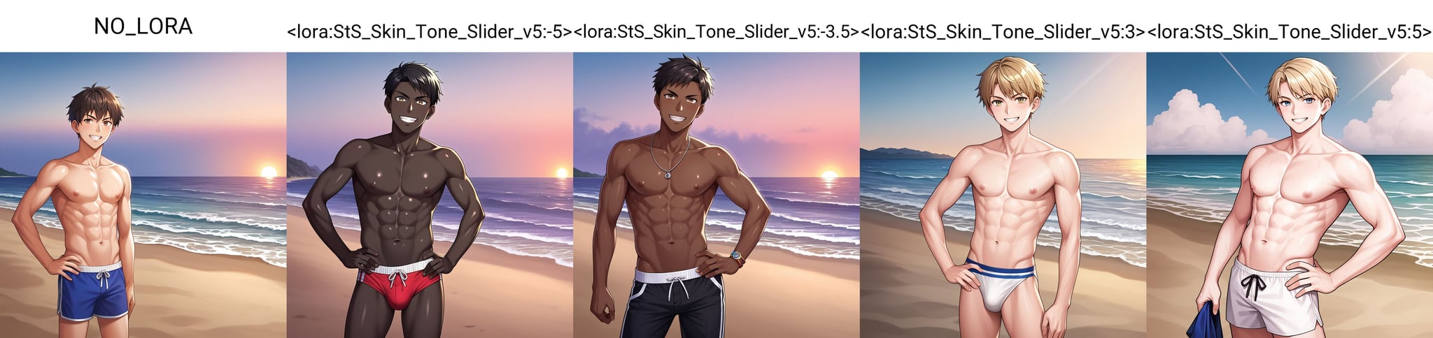 score 9, score 8 up, score 7 up, source anime, 1boy, solo, short hair, male swimwear, standing, hand on own hip, looking at viewer, grin, (cowboy shot), beach,highres, absurdres, masterpiece, best quality, ultra-detailed, illustration,colorful, masterpiece, best quality, ray tracing, 8k, (extremely detailed), soft lighting, tracing, soft shadows, extremely realistic, extremely detailed, NO_LORA