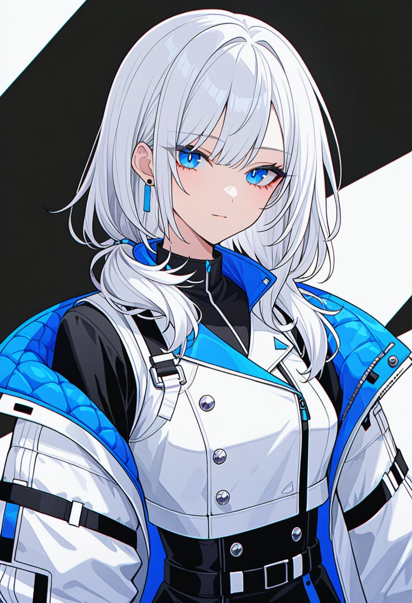 1girl,solo,blue eyes,white hair,gloves,looking at viewer,upper body,jacket,newest,very aesthetic,highly detailed,best quality,absurdres,