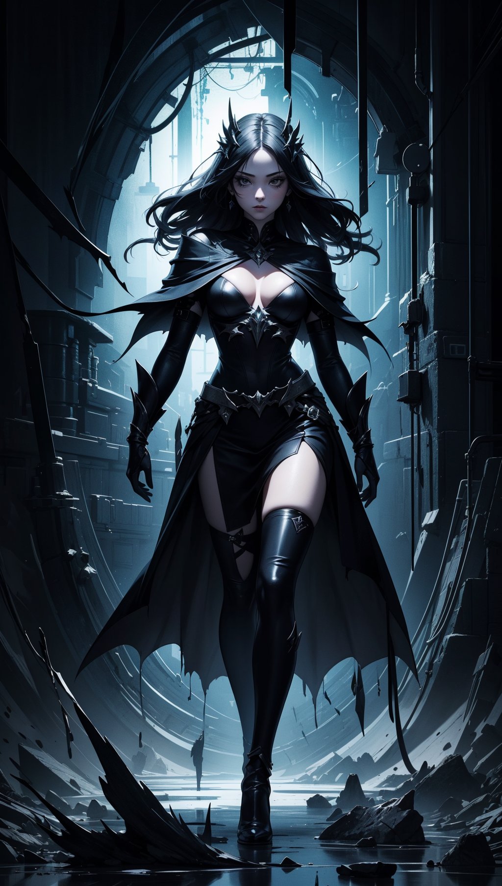 masterpiece,best quality,ultra high res,visually stunning,beautiful,award-winning art,(abstract art:1.3),1girl,sorceress,dark theme,deep shadow,