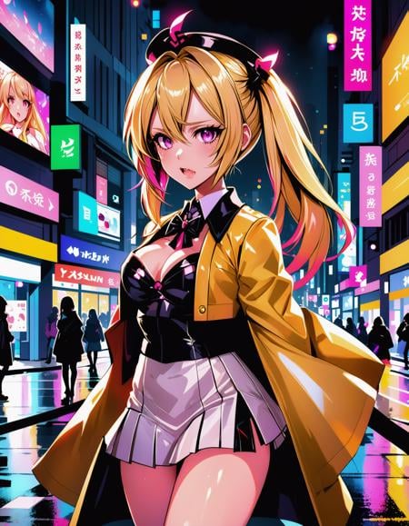 a failed vtuber working the streets, night district, hyperrealistic